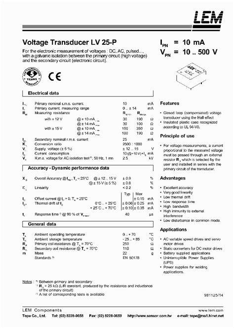 lv25 p datasheet